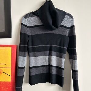 INC International Concepts Black and Gray Striped Turtleneck Sweater